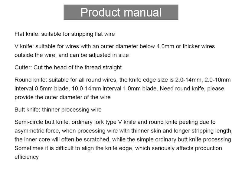  Pneumatic wire stripper blade, 305 horizontal skinning machine various tools, 315 flat knives, V knife round knife, U knife, 310 accessories 