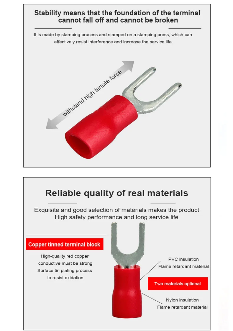 SVN Nylon insulated spade terminals, Continuous spade copper cord end terminal, bolt splice terminal, Spade Terminal, Svn Spade Terminal, Copper Terminal Bolt 
